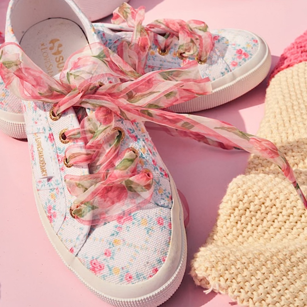 LoveShackFancy x SUPERGA Floral Pink and White Sneakers